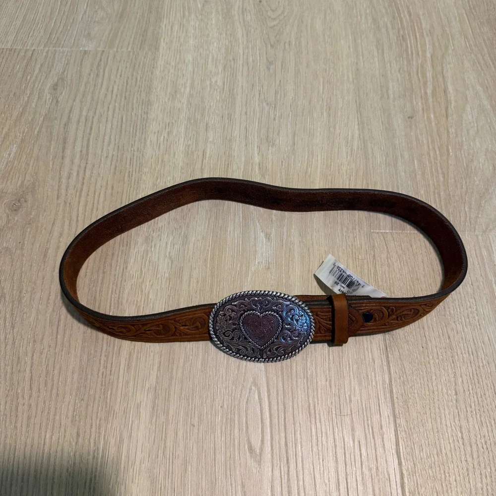 Justin Boots Girls Western Scroll Heart Leather Belt Aged Bark Brown 815BD 24